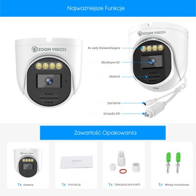 ZV-NPKITF04MWCE 4CHS 4.0MP Dual light (IR&White) zestaw do monitoringu z kamerami kopułowymi