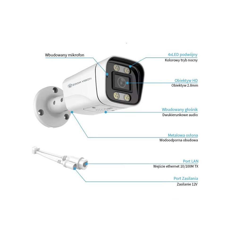 ZV-NPKITF08WA  Zestaw do monitoringu NVR POE 8MP Z Podwójnym Światłem