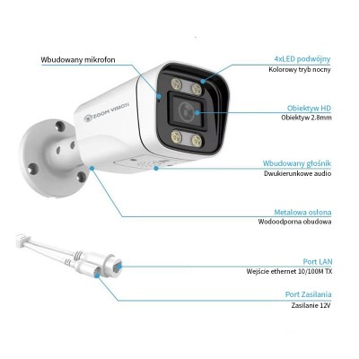 ZV-NPKITF08VA Zestaw do monitoringu NVR POE 4MP Z Podwójnym Światłem